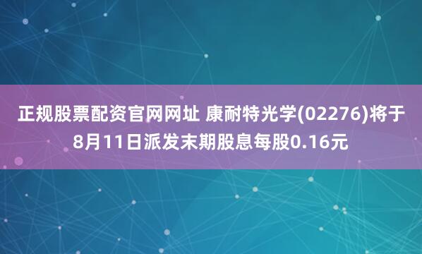 正规股票配资官网网址 康耐特光学(02276)将于8月11日派发末期股息每股0.16元